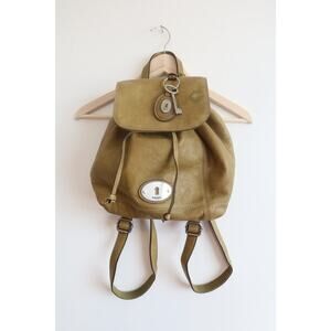 Fossil Green Leather Drawstring Backpack With Fossil Keychain